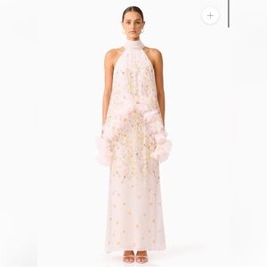 elliatt tulsia pink 3d floral trim hi-lo cape statement maxi dress size XL NEW